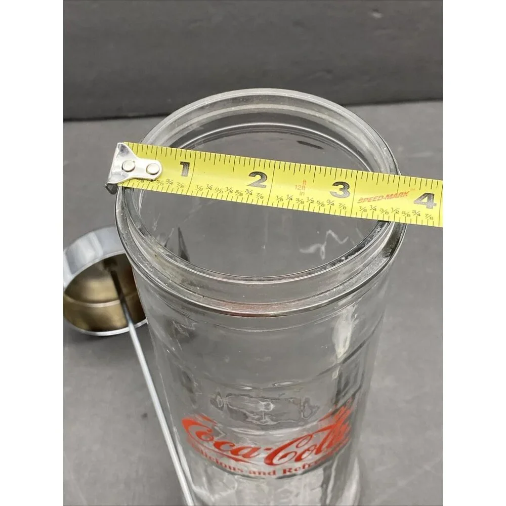 VTG 1992 Coca-Cola Glass Straw Dispenser Jar Chrome Lid Soda Fountain Diner Coke